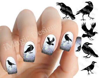 Halloween Nail Stickers, Waterslide Nail Decals, Raven