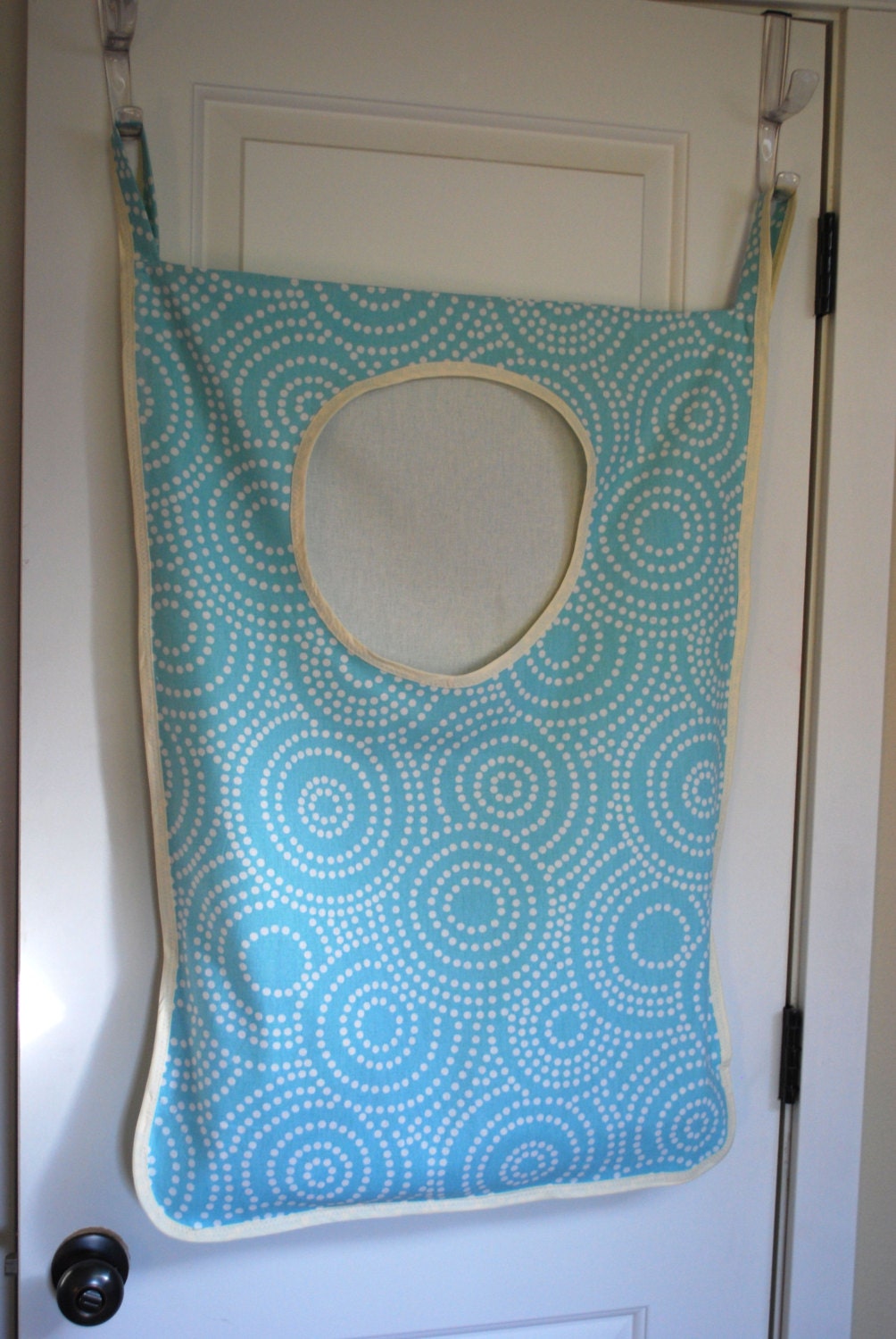 Laundry Bag Hamper Hanging Blue White Dots