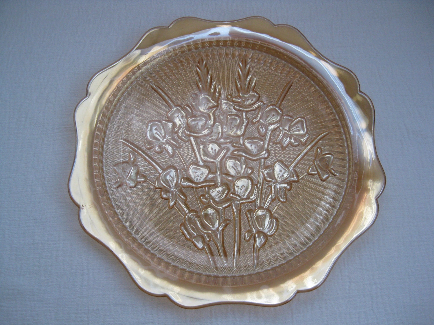 Vintage 1960’s Large Iris Herringbone Marigold Carnival Glass Serving