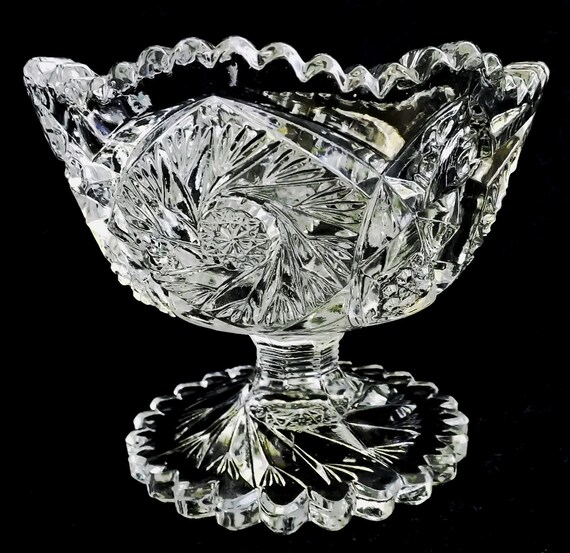 Vintage Pressed Glass Sawtooth Edged Dessert / Candy Dish on