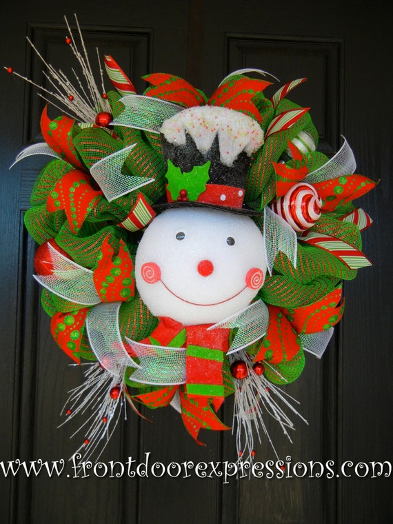 snowman wreath face mesh deco Snowman Wreath