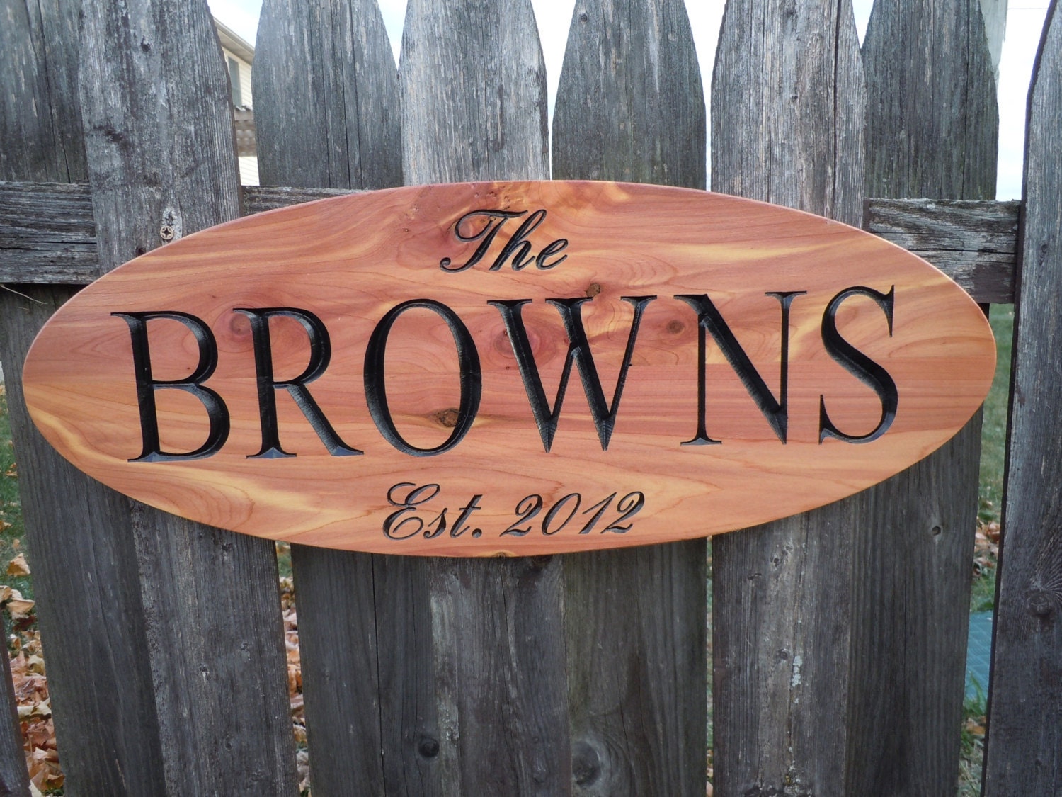 Outdoor Carved Wooden Family Last Name Oval Sign Established