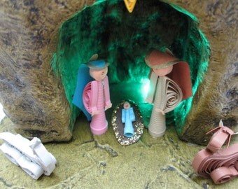 Illuminated Nativity , Lighted Christmas Nativity Set , Quilling Christmas , Paper Quilling