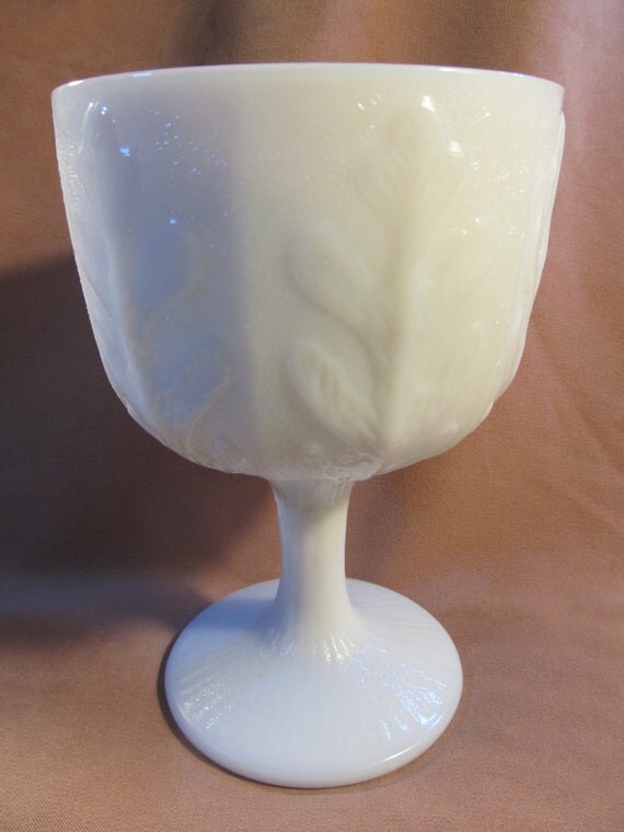 Vintage White Milk glass Compote dish with leave by TreasureTrek