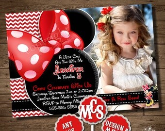 HUGE SELECTION Minnie Mouse Birthday Invitation, My Celebration Shoppe, Printable Invitation, Photo Invitation, Minnie Mouse, Birthday Card
