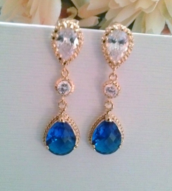 sapphire earrings,gold sapphire earrings, bridesmaid earrings,drop