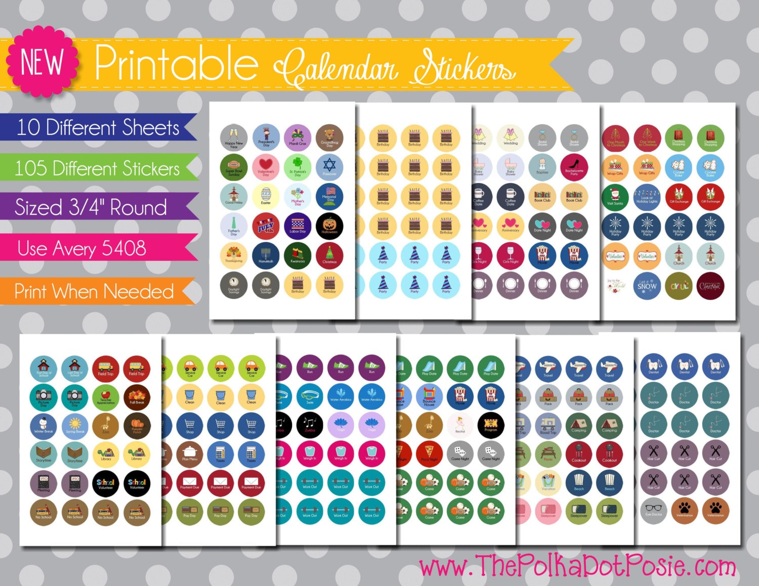 NEW Printable Planner Stickers Everyday Set by PolkaDotPosiePrint