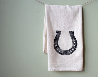 Flour Sack Towel- Horseshoe- Cotton Equestrian Kitchen Towel