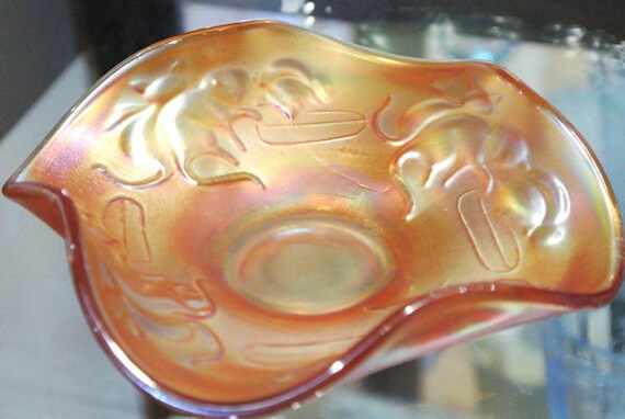1900s Fenton Bowl Kittens Carnival Art Glass Childrens Child Toy Dish Bowl Marigold Carnival Glass 1918 Victorian Kitties Rare Hard Find