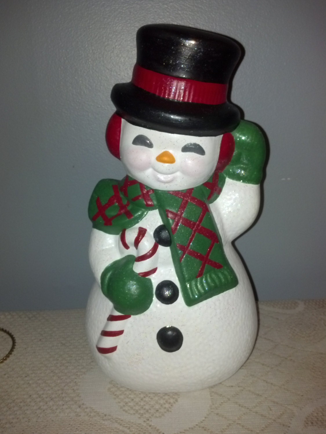 Hand Painted Ceramic Large Waving Snowman by Ceramicsandmuchmore