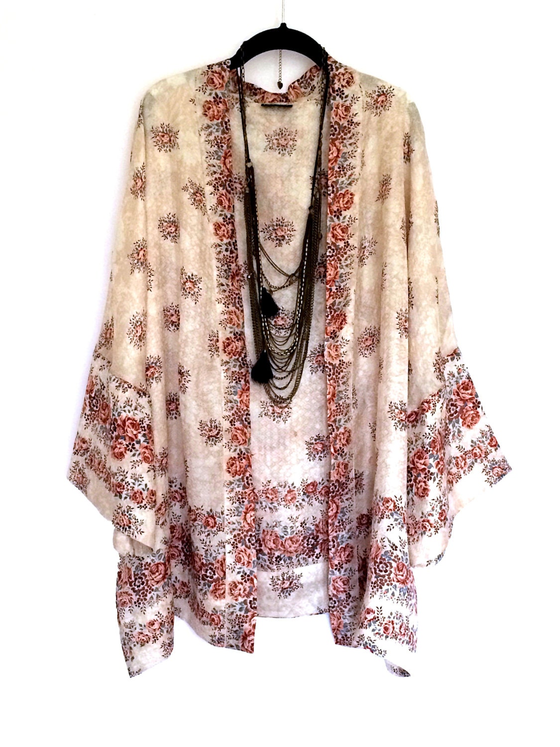 Silk Kimono jacket / cover up / bed jacket cream and beige