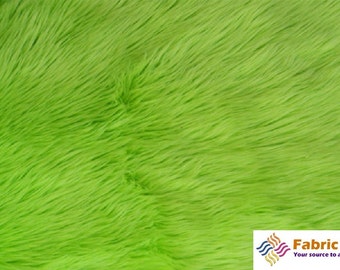 Lime Green Pile Luxury Shag Faux Fur Fabric by the yard for costumes, coats, vests, home and studio use 4460