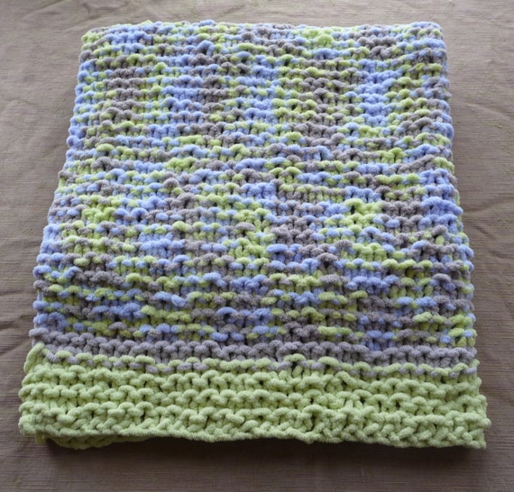 Handknit chunky chenille baby blanket. by SagamoreCraft on Etsy