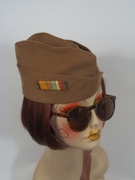 1940s style garrison cap brown military hat side cap