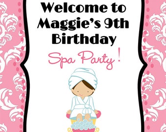 20x30 Damask Pink & White Spa Birthday Party Welcome Sign Board Poster DIY