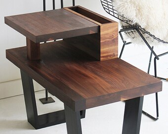 walnut end table, wood table, walnut furniture, modern end table, walnut side table, side table