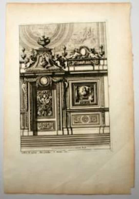 Rare Antique French Engraving Print "Landscape Portrait Panel" Le Pautre 1752 #6