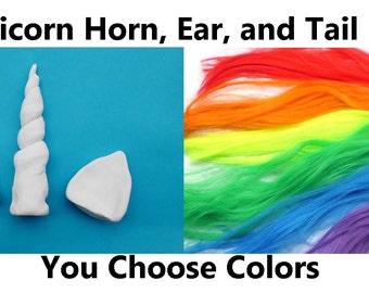 Unicorn Costume, Unicorn Horn, Ear, and Tail Set, Horn Headband, Horn and Ear Set, Child or Adult MLP festival cosplay costume pony tail