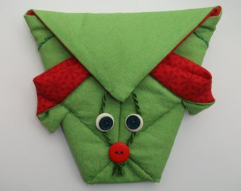 Cute origami fabric character multi-pocket pouch. Handmade fabric purse pouch.  Fun fabric 8 pocket pouch. Novelty craft bag Cosmetic  purse