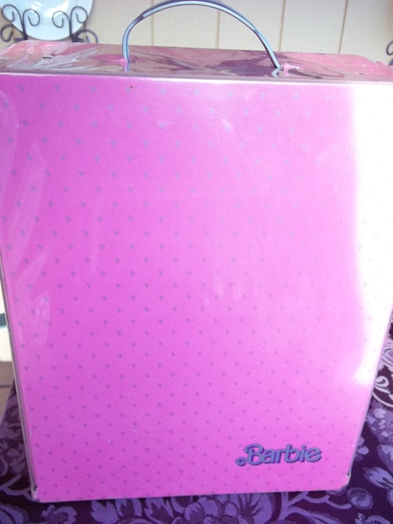 Items similar to Vintage Barbie Pink Case Suitcase Train Case Trunk Grey Handle with Buckle 1985