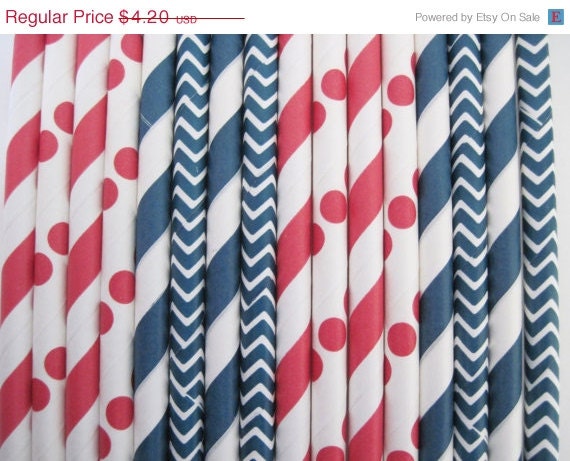 ON SALE - 25 Patriotic Red, White and Blue 4th of July Paper Straw Mix - - ships less than 24 hours Il_570xn