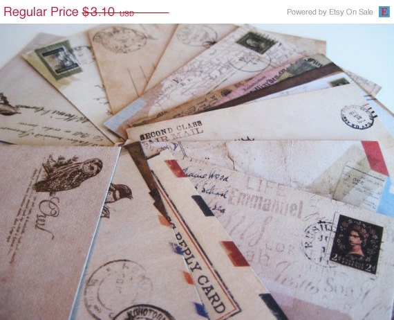 ON SALE - Mini Vintage Shabby Chic envelopes - Set of 12 designs Il_570xn
