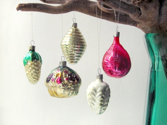  SALE  Christmas  Tree  Glass  Ornaments  Soviet by OldTimeGoods