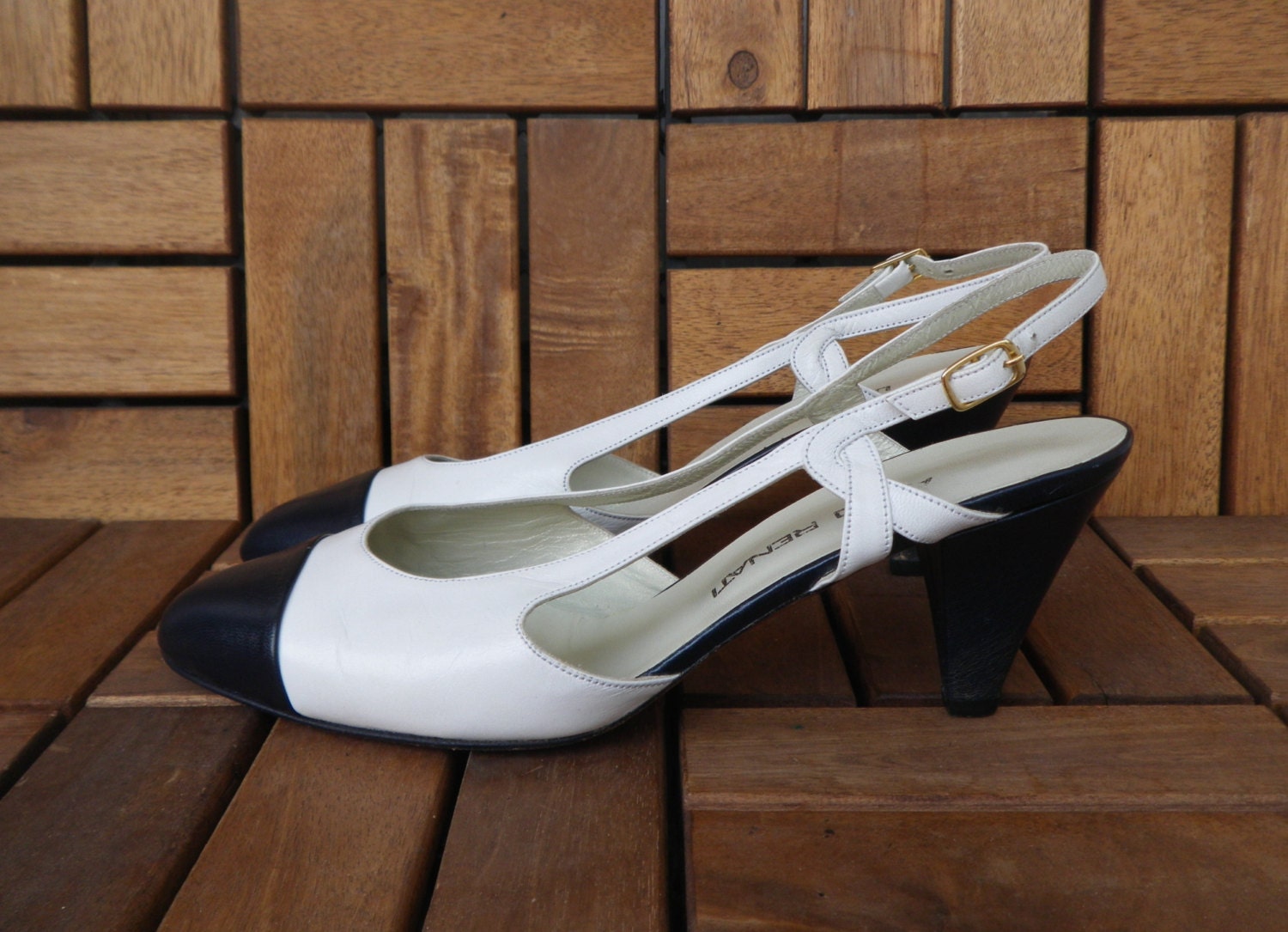two toned sling backs