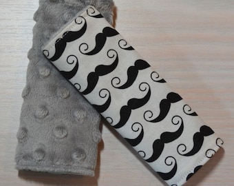 Car Seat Strap Covers - Black & White Mustache