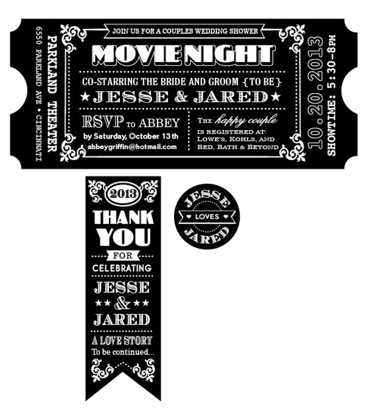 CUSTOMIZED Movie Ticket INVITATION PRINTABLE by deannamooredesign