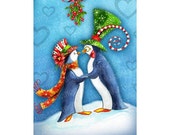 80% OFF Printable Christmas cards DIY instant download - Snowman kissing under mistletoe AMB-625 Il_170x135