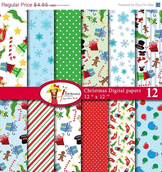 80% OFF Christmas digital paper, Christmas paper, Christmas images, Santa scrapbook papers, commercial use, AMB-512 Il_570xn