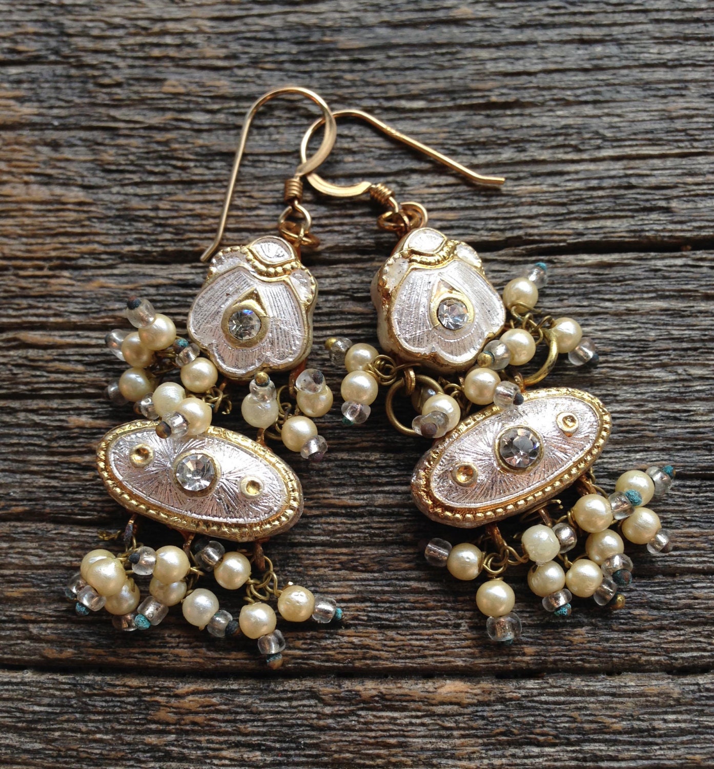 Enamel Indian inspired earrings White by DelicateSpirit on Etsy