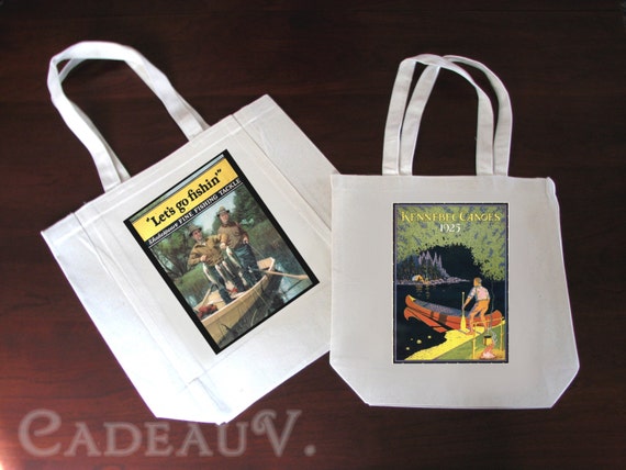 Man Tote. Vintage Fishing Advertising Tote Bag -NEW SIZE! Il_570xn