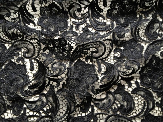 SALE Venice Embroidered Fabric in Black for Wedding Lace