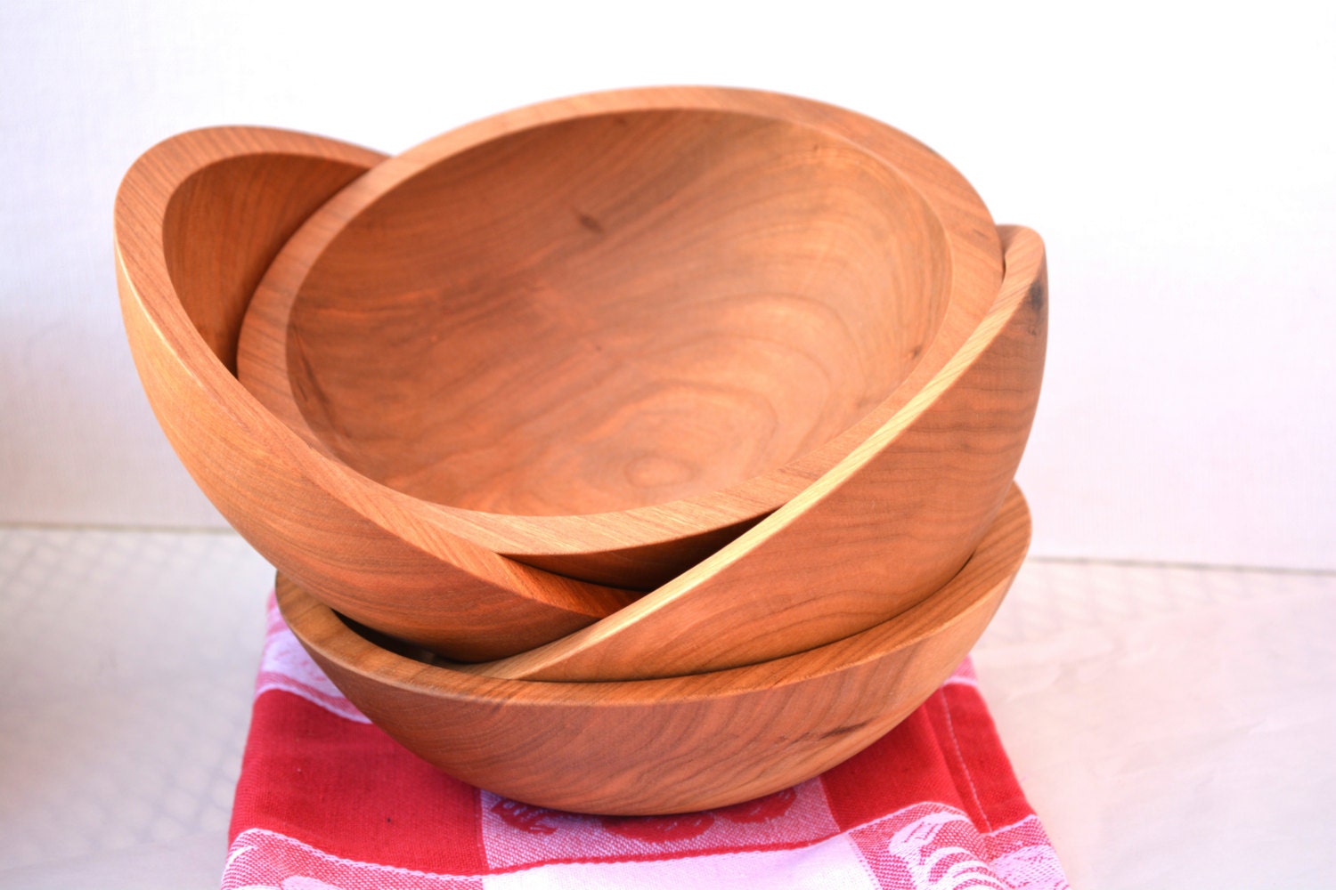 Individual Wood Salad Bowls Single Serving in Solid Cherry