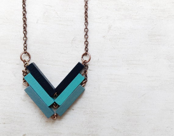 Chevron Necklace // NARCISSUS // Minimal Necklace // Mint / Blue 