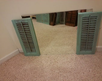 Custom KD - Set of 2 Wood Shutters - Teal Antique Distressed