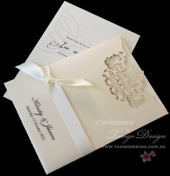 Laser Cut Invitation pouch Pocket vintage wedding design invites