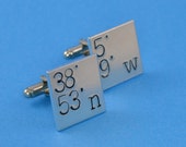Custom Coordinates Cuff Links - Hand Stamped Groom Gift - Latitude Longitude Il_170x135