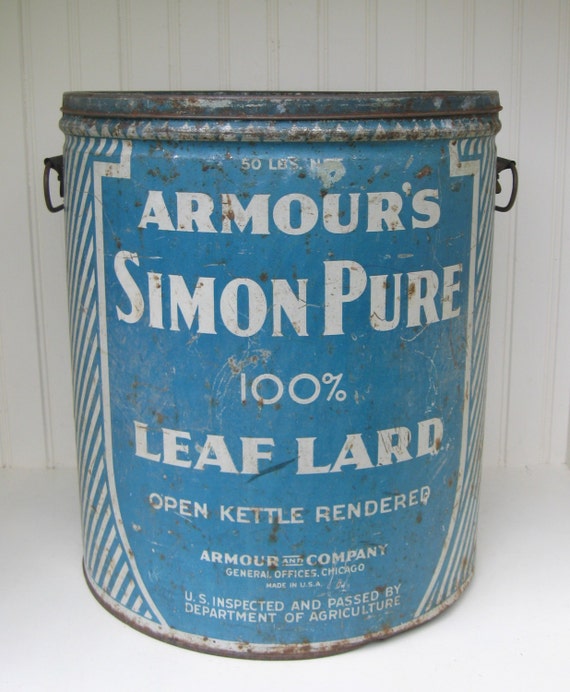 Antique Tin Huge Lard Tin Armours Simon Pure Leaf by PoemHouse