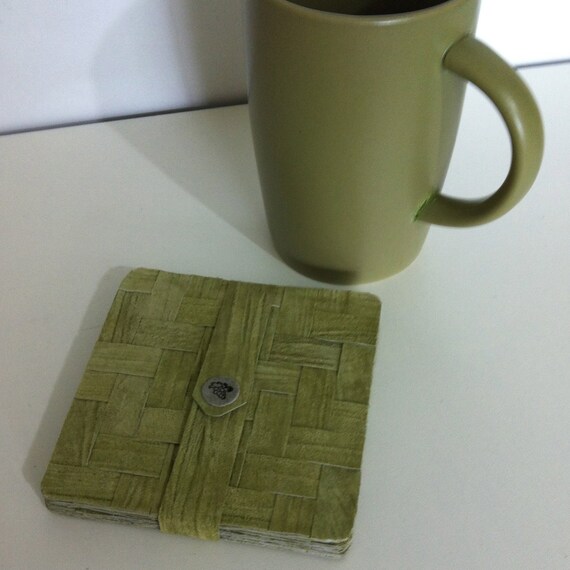 Set of four Hand Woven Leather Suede Coasters in a Light Green