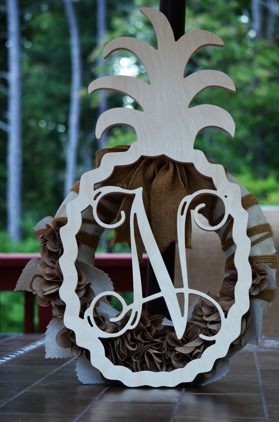 w door wooden hanger Monogram wood Hanger Door Welcome Pineapple Monogram shape