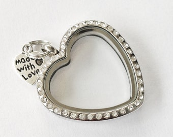 Stainless steel heart Locket with crystals. FREE SHIPPING
