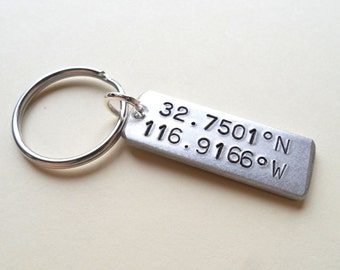 Latitude Longitude Keychain, Coordinates Keychain, Couples Keychain, Location Keychain, GPS Keychain, Personalized Keychain, Husband Gift