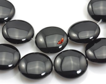 Black Onyx smooth coin beads 16mm,24 pcs