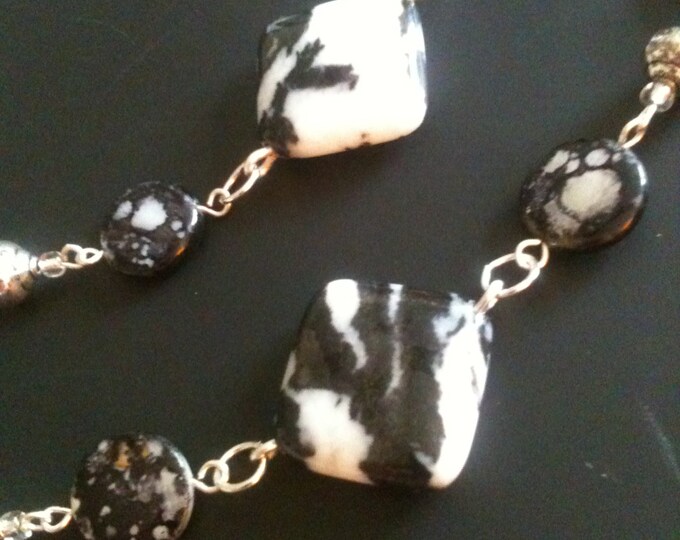 black and white stone & shell necklace and earring set