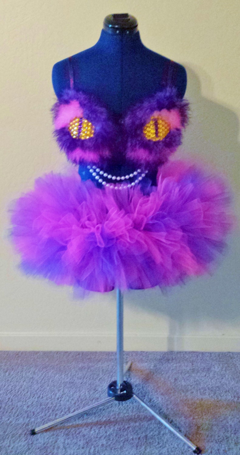 Cheshire Cat Costume / Rave Bra Tutu and Headband. Fluffies