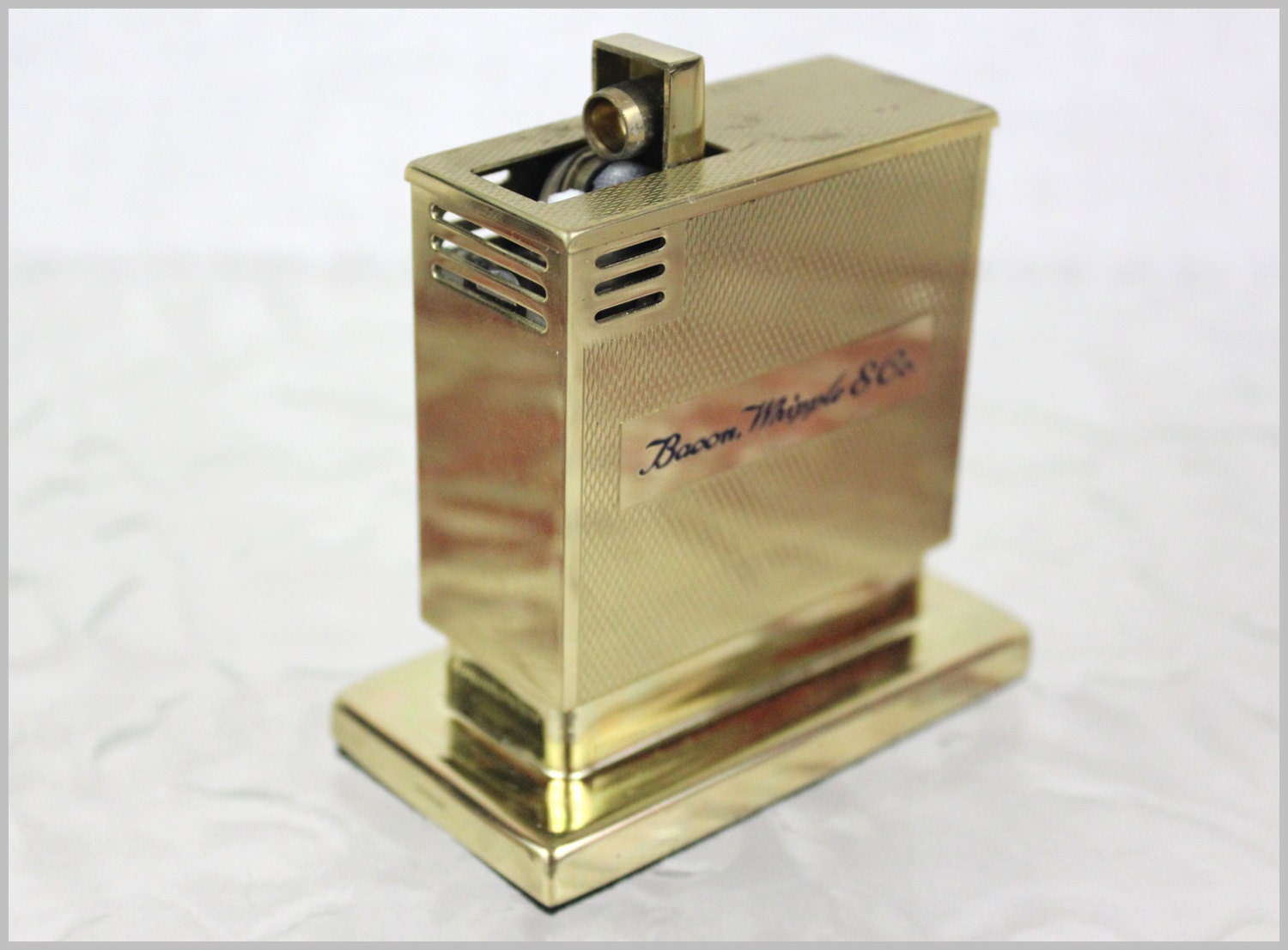 NOS Augusta Table Top Cigarette Lighter in Box Gold Handsome