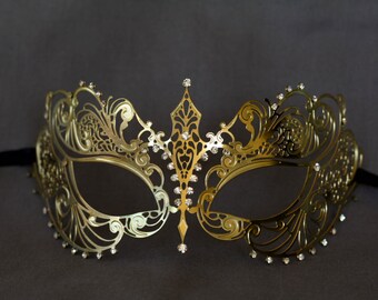 Gold masquerade mask. masquerade lace metal mask. wedding masquerade mask
